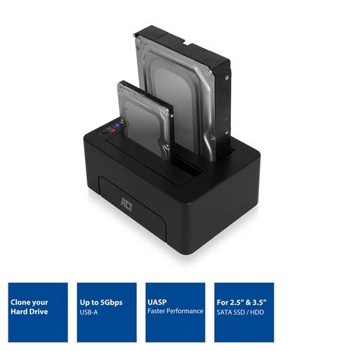 ACT 2,5" en 3,5" SATA dual HDD/SSD dockingstation, USB 3.2 Gen1 - Image 2