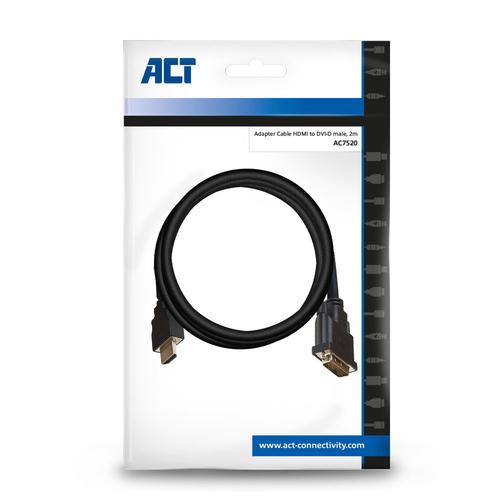 ACT 2 meter HDMI naar DVI-D adapterkabel, 1x HDMI A male, 1x DVI-D single link male 18+1 - Image 4