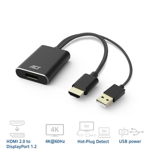 ACT AC7536 video kabel adapter 0,24 m HDMI + USB DisplayPort Zwart - Image 2