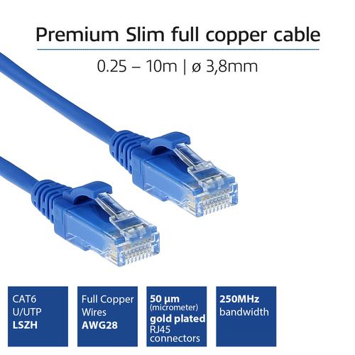 ACT Blauwe 1.5 meter LSZH U/UTP CAT6 datacenter slimline patchkabel snagless met RJ45 connectoren - Image 2