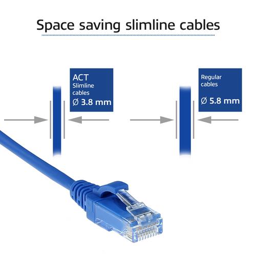 ACT Blauwe 1.5 meter LSZH U/UTP CAT6 datacenter slimline patchkabel snagless met RJ45 connectoren - Image 3
