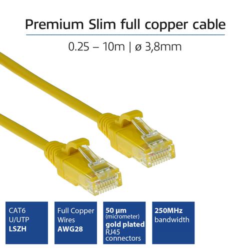 ACT Gele 1 meter LSZH U/UTP CAT6 datacenter slimline patchkabel snagless met RJ45 connectoren - Image 2