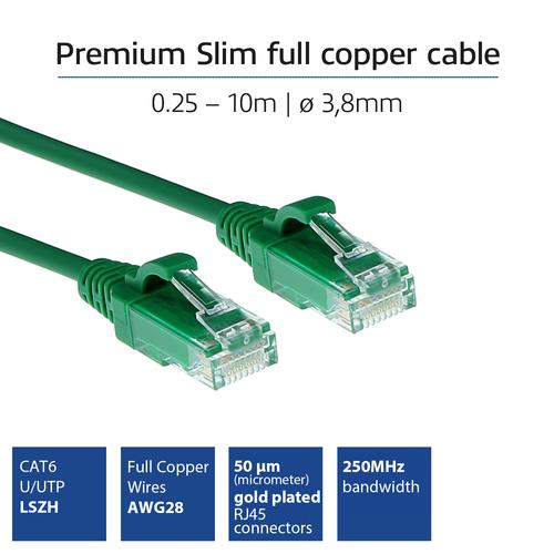 ACT Groene 2 meter LSZH U/UTP CAT6 datacenter slimline patchkabel snagless met RJ45 connectoren - Image 2