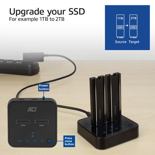 ACT M.2 NVMe/PCIe dual SSD docking clone station, USB-C 3.2 Gen2 - Image 7