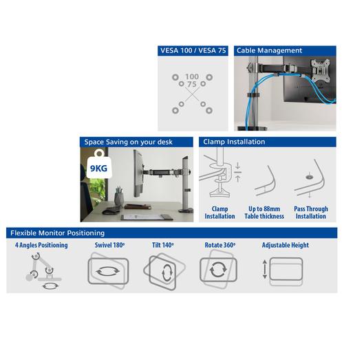 ACT Monitorarm 32" office, 1 scherm, zilver - Image 8