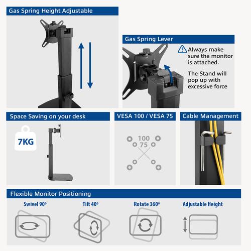 ACT Monitorarm 32" office, op voet met gasveer, 1 scherm - Image 8