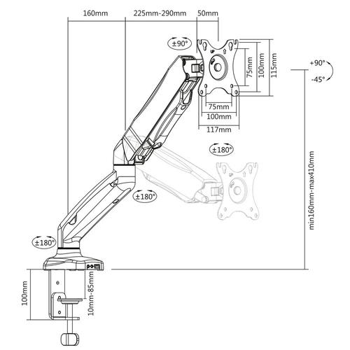 ACT Monitorarm 32" office met gasveer, 1 scherm - Image 9