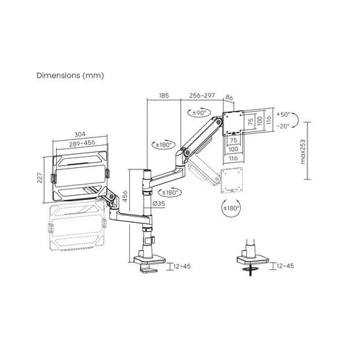 ACT Monitorarm 49" met laptophouder office premium, gasveer, paalbevestiging, 1 scherm - Image 10