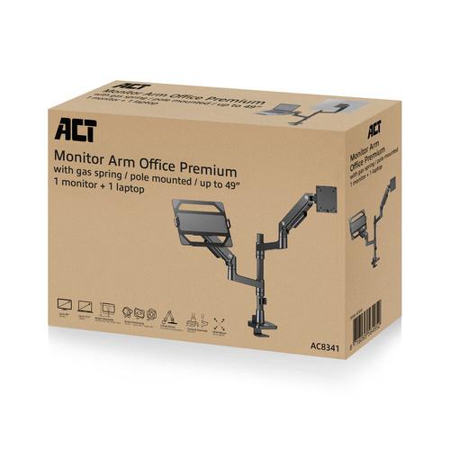 ACT Monitorarm 49" met laptophouder office premium, gasveer, paalbevestiging, 1 scherm - Image 8
