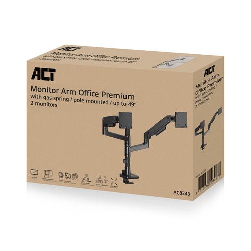 ACT Monitorarm 49" office premium, gasveer, paalbevestiging, 2 schermen - Image 10