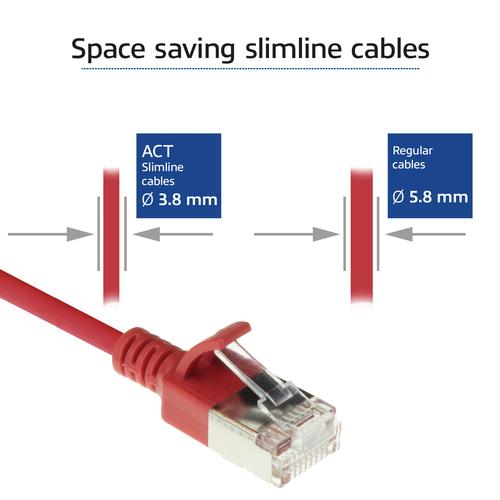ACT Rode 1 meter LSZH U/FTP CAT6A datacenter slimline patchkabel snagless met RJ45 connectoren - Image 3