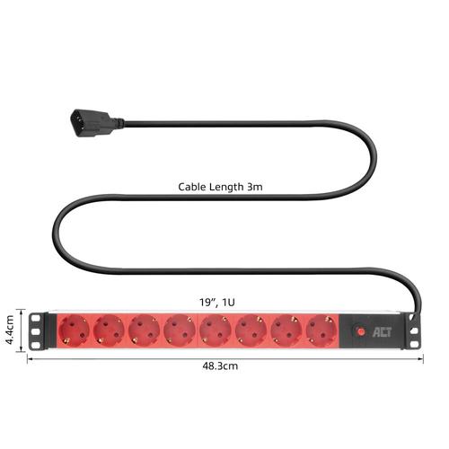 ACT Stekkerdoos PDU 19" C14 IEC60320 8-voudig type F, 3m H05VV-F 3G1.0 - Image 7