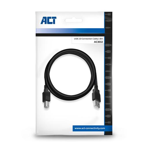 ACT USB 2.0 aansluitkabel A male - B male, 1,8 meter - Image 2