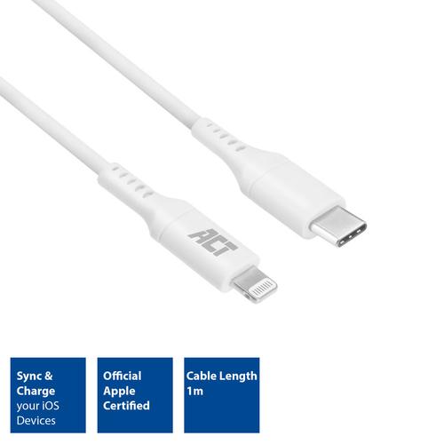 ACT USB 2.0 laad- en datakabel C male - Lightning male 1 meter, MFI gecertificeerd - Image 2