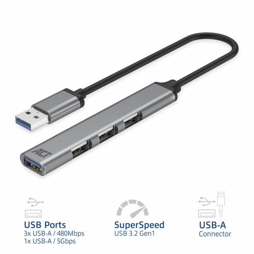 ACT USB-A hub, 3x USB-A 2.0 en 1x USB-A 3.0 - Image 2