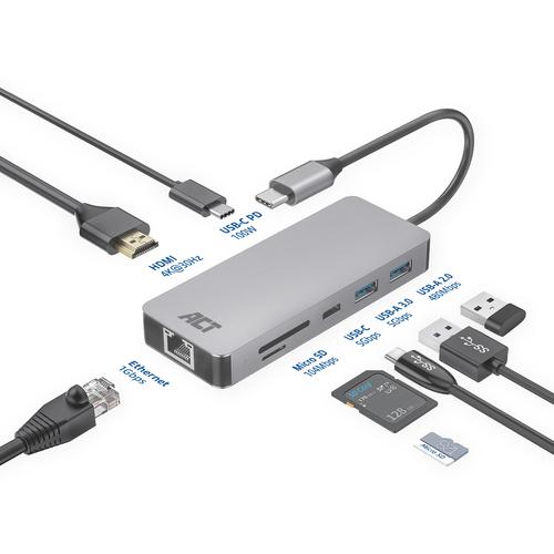 ACT USB-C 4K docking station voor 1 HDMI monitor, ethernet, USB-C, USB-A, cardreader en PD pass-through - Image 10