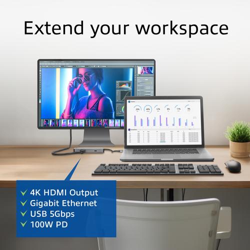ACT USB-C 4K docking station voor 1 HDMI monitor, ethernet, USB-C, USB-A, cardreader en PD pass-through - Image 7
