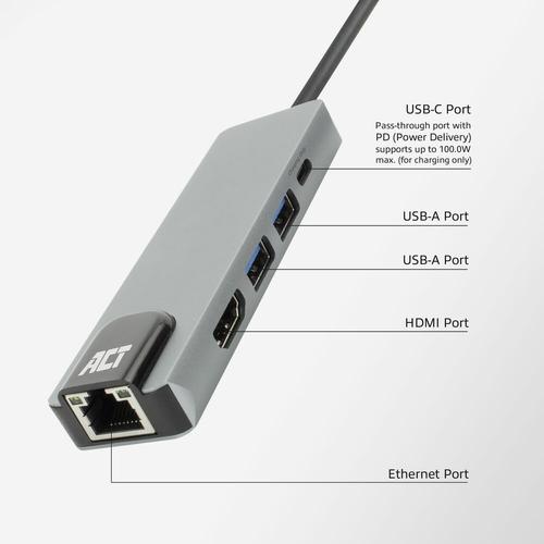 ACT USB-C 4K dockingstation voor 1 HDMI monitor, ethernet, USB-A, PD pass-through - Image 4