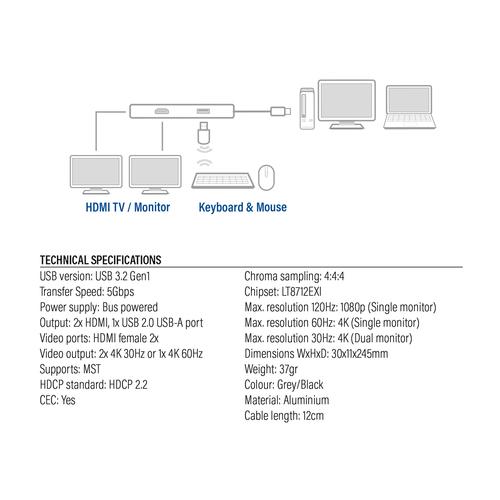 ACT USB-C 4K multiport adapter voor 2 HDMI schermen, USB-A datapoort - Image 9