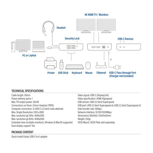 ACT USB-C Docking Station 4K, voor 2 HDMI monitoren, DisplayLink, compact model - Image 4
