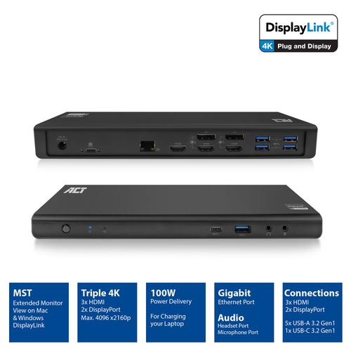 ACT USB-C Docking Station 4K, voor 2 of 3 HDMI/DisplayPort monitoren, DisplayLink - Image 3