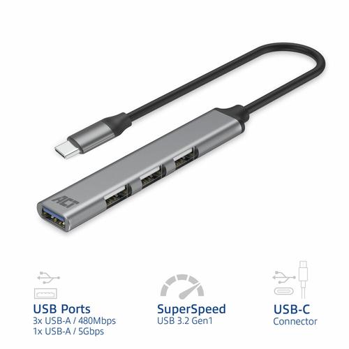 ACT USB-C hub, 3x USB-A 2.0 en 1x USB-A 3.0 - Image 2