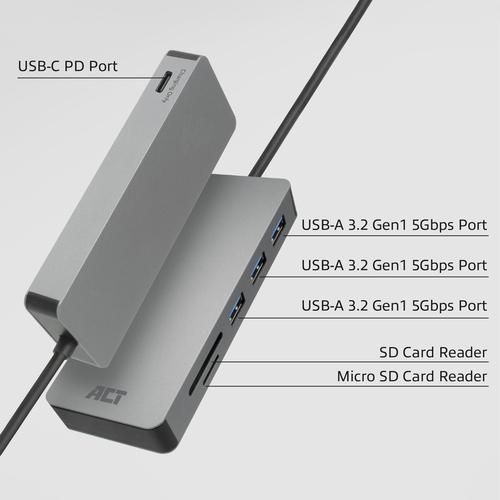 ACT USB-C hub 3.0, 3x USB-A, cardreader, PD pass-through - Image 3