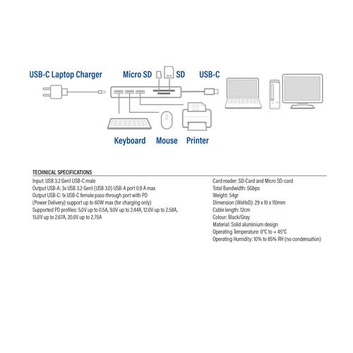 ACT USB-C hub 3.0, 3x USB-A, cardreader, PD pass-through - Image 9