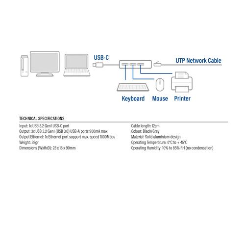 ACT USB-C hub 3.0, 3x USB-A, Gigabit ethernet - Image 9