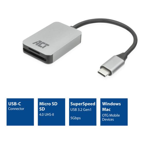 ACT USB-C kaartlezer voor SD en micro SD, SD 4.0 UHS-II - Image 2