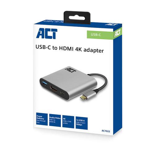 ACT USB-C multiport adapter voor 1 HDMI monitor, 1x USB-A, PD pass-through - Image 3