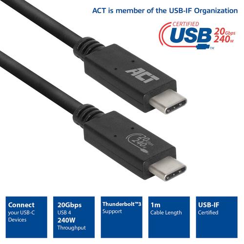 ACT USB4® 20Gbps kabel, USB-C, USB-IF gecertificeerd, 1 meter - Image 2