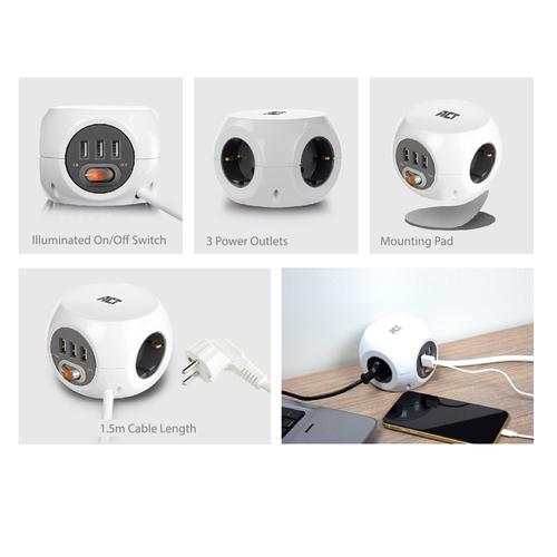 ACT Vierkante stekkerdoos (PDU) met 3 sockets type F, 3 USB-A poorten, 1,5m - Image 2