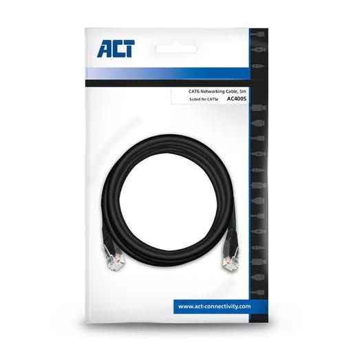 ACT Zwart 5,0 meter U/UTP CAT6 patchkabel met RJ45 connectoren - Image 4