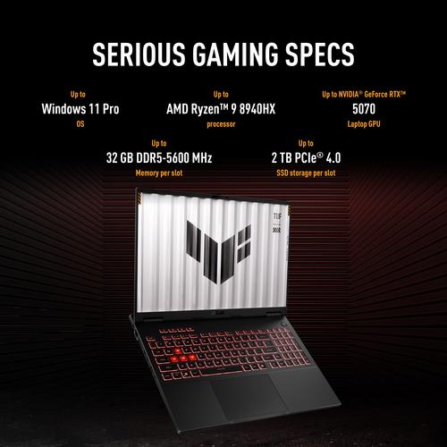 ASUS TUF Gaming A16 FA608UM-RV014W AMD Ryzen™ 7 260 Laptop 40,6 cm (16") WUXGA 16 GB DDR5-SDRAM 512 GB SSD NVIDIA GeForce RTX 5060 Wi-Fi 6E (802.11ax) Windows 11 Home Nederlands Zwart, Grijs - Image 9