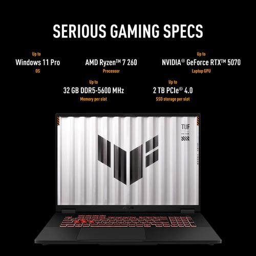 ASUS TUF Gaming A18 FA808UM-S8069W AMD Ryzen™ 7 260 Laptop 45,7 cm (18") WUXGA 16 GB DDR5-SDRAM 512 GB SSD NVIDIA GeForce RTX 5060 Wi-Fi 6E (802.11ax) Windows 11 Home Nederlands Grijs - Image 9