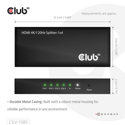 CLUB3D 1 to 4 HDMI™ Splitter 4K120Hz - Image 3