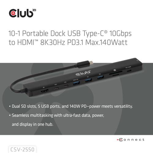 CLUB3D 10-1 Portable Dock USB Type-C® 10Gbps to HDMI™ 8K30Hz PD3.1 Max.140Watt - Image 7