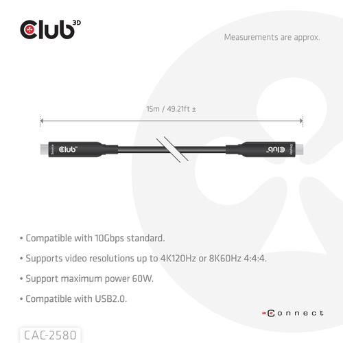 CLUB3D 15M Full-Feature USB-C® Cable / 49.21ft 8K60Hz 10Gbps 60W - Image 2
