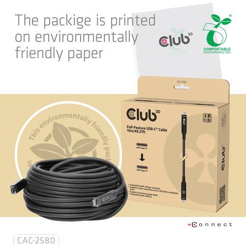 CLUB3D 15M Full-Feature USB-C® Cable / 49.21ft 8K60Hz 10Gbps 60W - Image 6