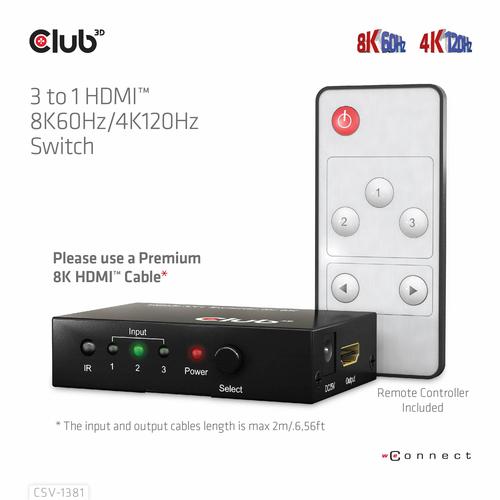 CLUB3D 3 to 1 HDMI™ 8K60Hz/4K120Hz Switch - Image 5