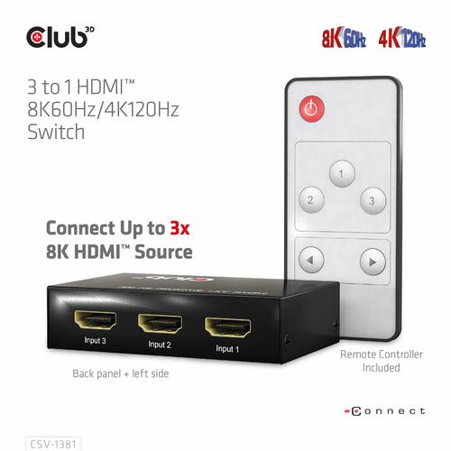 CLUB3D 3 to 1 HDMI™ 8K60Hz/4K120Hz Switch - Image 6