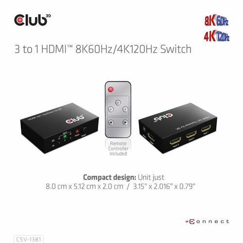 CLUB3D 3 to 1 HDMI™ 8K60Hz/4K120Hz Switch - Image 7