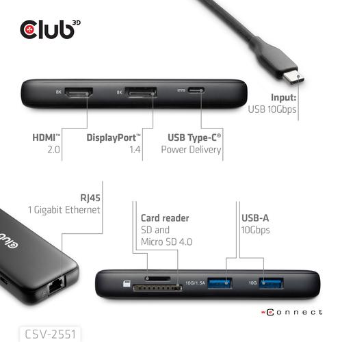 CLUB3D 8-1 Portable Dock USB Type-C® 10Gbps to HDMI™ and DisplayPort™ 8K30Hz PD Max.100Watt - Image 5