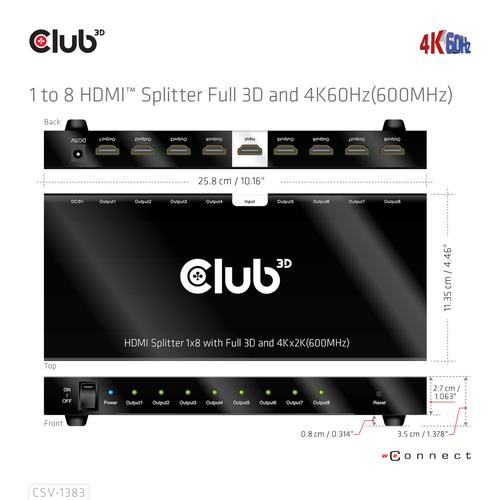 CLUB3D 8-poorts HDMI™ splitter 1 to 8 Full 3D and 4K60Hz(600MHz) - Image 2