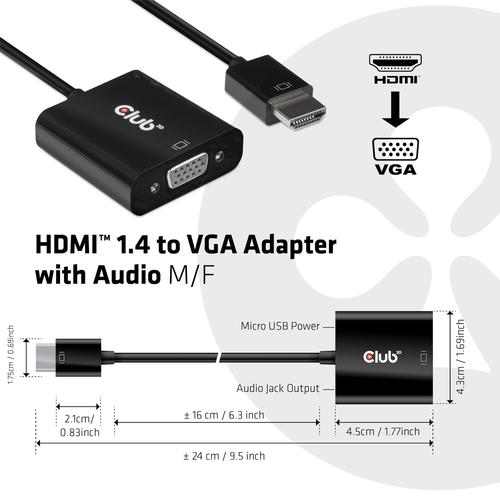 CLUB3D CAC-1302 video kabel adapter 0,5 m HDMI Type A (Standaard) VGA (D-Sub) Zwart - Image 3