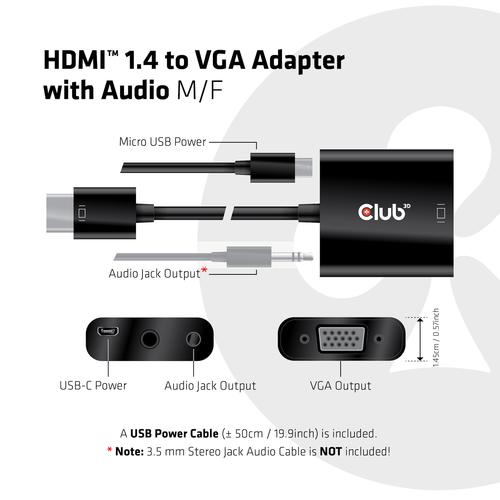 CLUB3D CAC-1302 video kabel adapter 0,5 m HDMI Type A (Standaard) VGA (D-Sub) Zwart - Image 7