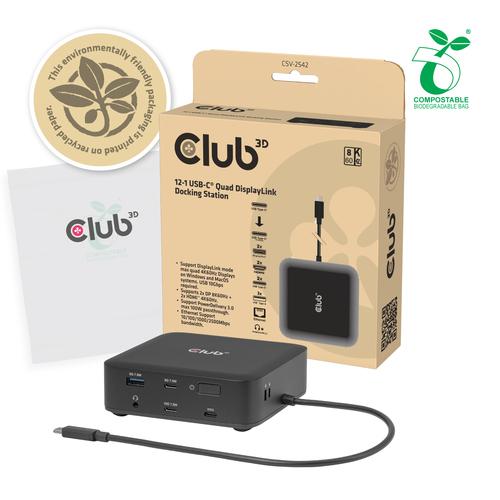 CLUB3D CSV-2542 12-1 USB-C® Quad DisplayLink Dockingstation 2x DisplayPort™ 8K60Hz + 2x HDMI™ 4K60Hz PD3.0 100Watt Ethernet 2.5G - Image 3