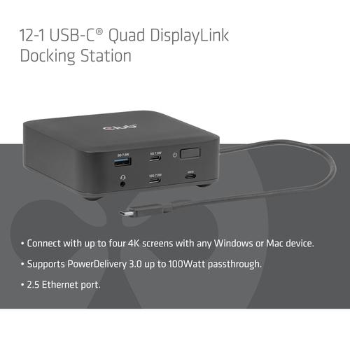 CLUB3D CSV-2542 12-1 USB-C® Quad DisplayLink Dockingstation 2x DisplayPort™ 8K60Hz + 2x HDMI™ 4K60Hz PD3.0 100Watt Ethernet 2.5G - Image 5