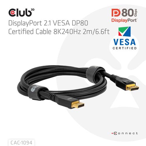 CLUB3D DisplayPort™ 2.1 VESA DP80 Gecertificeerd Kabel 8K240Hz 2m/6.56ft - Image 2